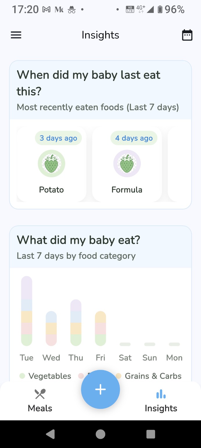 MyBabyMealLog app screenshot